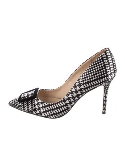 Pre-owned L'agence Satin Houndstooth Print Pumps In Black