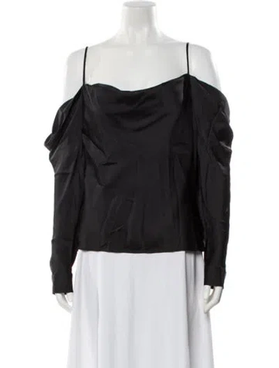Pre-owned L'agence Satin Off-the-shoulder Blouse In Black