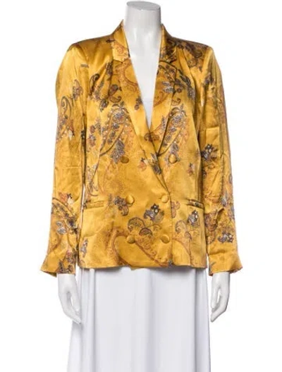 Pre-owned L'agence Satin Paisley Print Blazer In Yellow