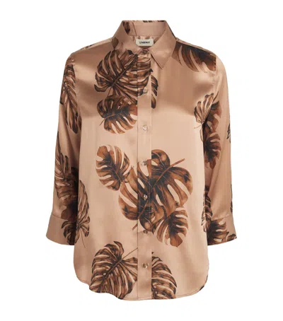 L'agence Satin Palm Leaf Dani Blouse In Brown