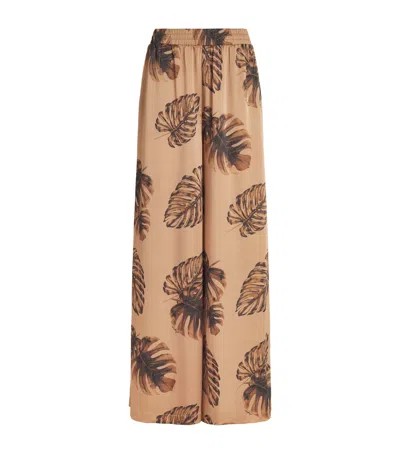 L'agence Satin Palm Leaf Wide-leg Trousers In Brown