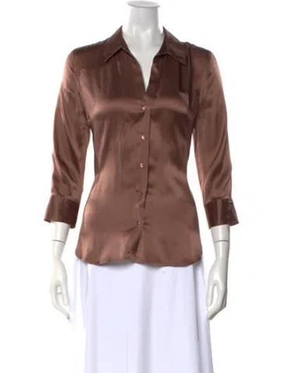 Pre-owned L'agence Satin V-neck Blouse In Brown