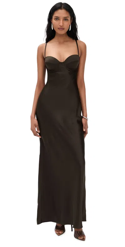 L'agence Sayla Bias Cut Silk Maxi Dress Dark Brown