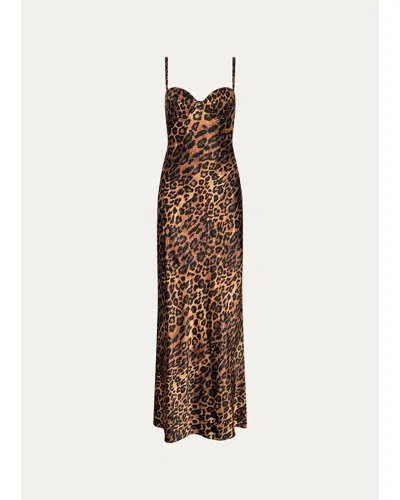 L'agence Sayla Bias Cut Leopard Print Silk Maxi Dress In Multi