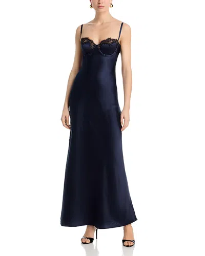 L'agence Shayla Lace Trim Silk Satin Maxi Slipdress In Blue