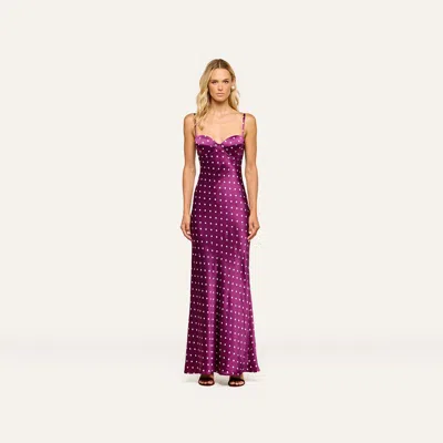 L'agence Sayla Silk Gown In Dark Plum/ivory Polka Dot