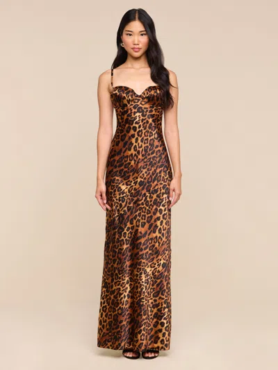 L'agence Sayla Silk Gown In Tan Multi Javan Leopard