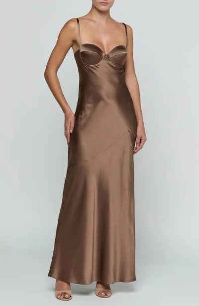 L'agence Sayla Underwire Bias Cut Silk Mermaid Gown In Brown