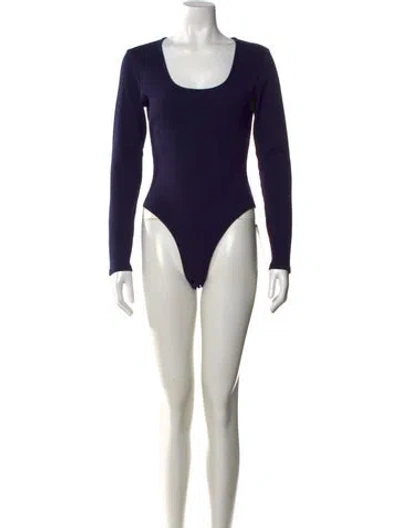 Pre-owned L'agence Scoop Neck Long Sleeve Bodysuit In Blue
