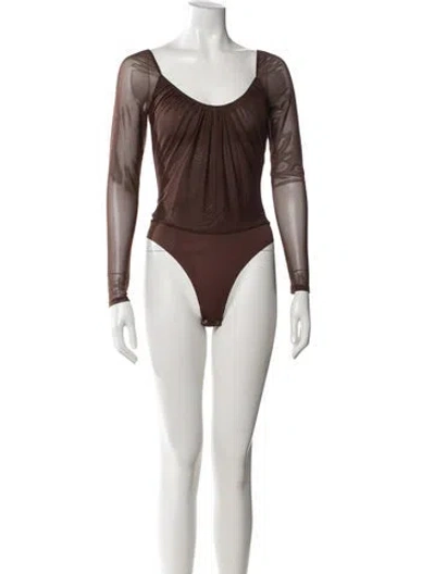 Pre-owned L'agence Scoop Neck Long Sleeve Bodysuit In Brown