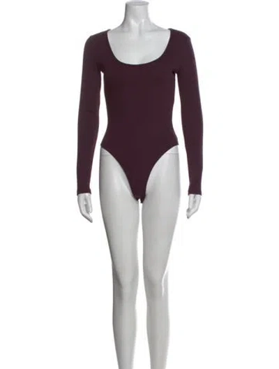 Pre-owned L'agence Scoop Neck Long Sleeve Bodysuit In Purple