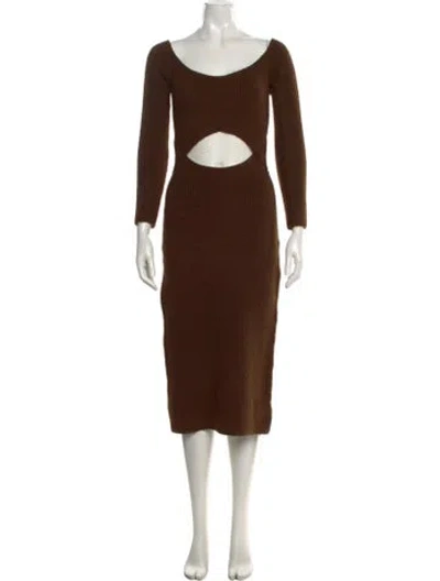 Pre-owned L'agence Scoop Neck Midi Length Dress In Brown