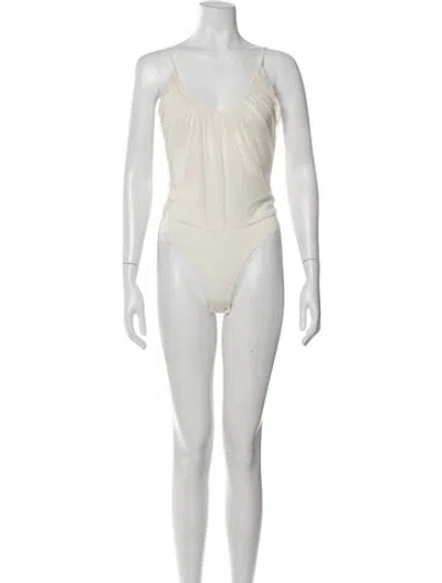 Pre-owned L'agence Scoop Neck Sleeveless Bodysuit In Neutral
