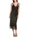 L'agence Scotly Lace Trim Silk Midi Dress In Black