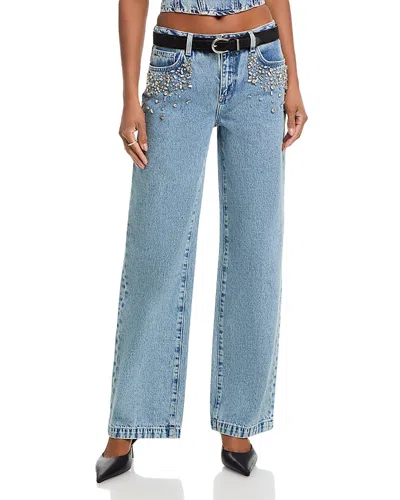 L'agence Scottie Crystal Embellished High Rise Wide Leg Jeans In Malibu In Blue