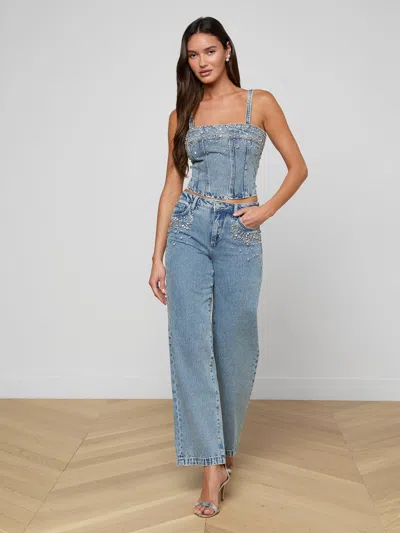 L'agence Scottie Embellished Wide-leg Jean In Blue