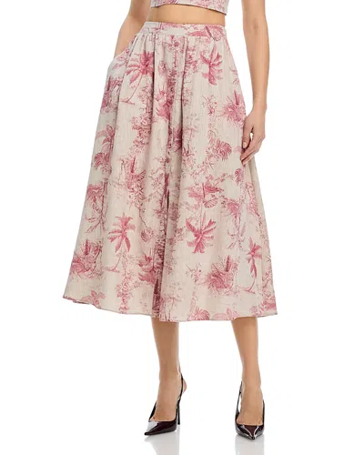 L'agence Seina Button Front Linen Midi Skirt In Brown