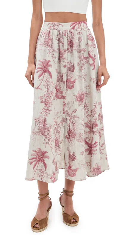 L'agence Seina Front Placket Midi Skirt Tan Multi Textured Jungle Toil In Pink