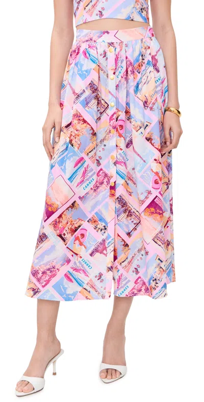 L'agence Seina Midi Skirt Pink Postcard Print In Multi