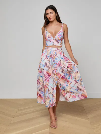 L'agence Seina Front Placket Midi Skirt In Multi
