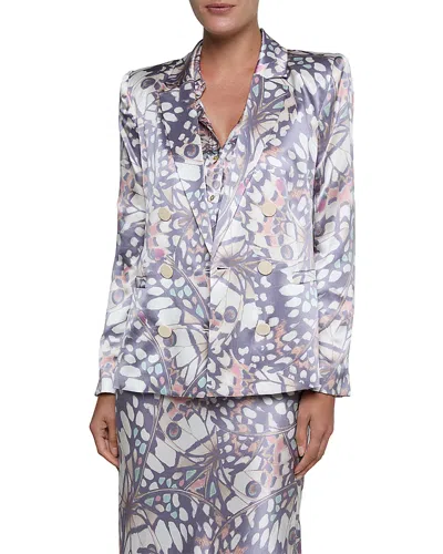 L'agence Sena Double Breasted Linen Blazer In Gray