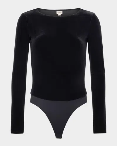 L'agence Seraphine Long-sleeve Velvet Bodysuit In Black