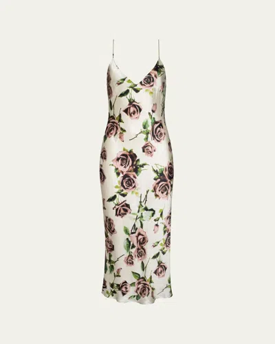L'agence Seridie Silk Floral Slip Dress In Black