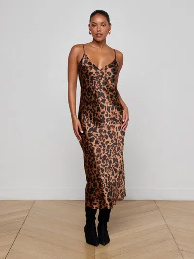 L'agence Seridie Silk Slip Dress In Animal Print