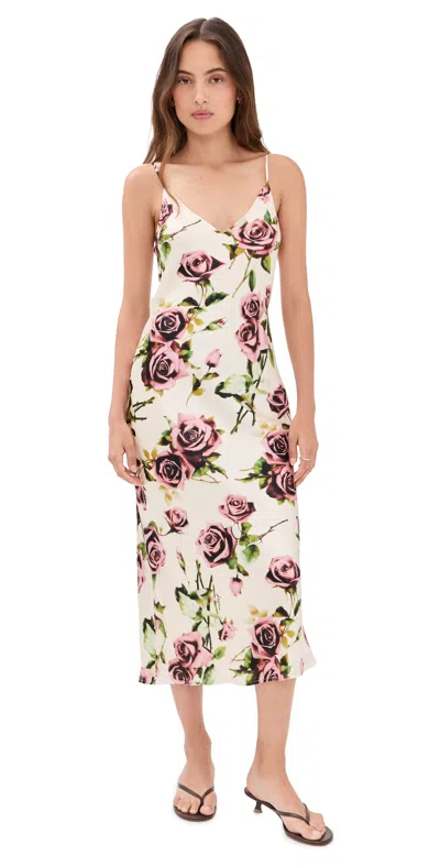 L'agence Seridie Silk Floral Slip Dress In Black