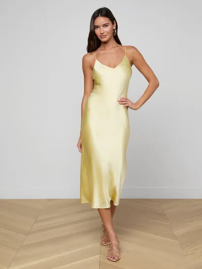 L'agence Seridie Silk Slip Dress In Yellow