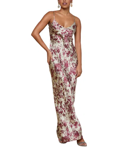 L'agence Serita Maxi V Neck Silk Bias Dress In Multi
