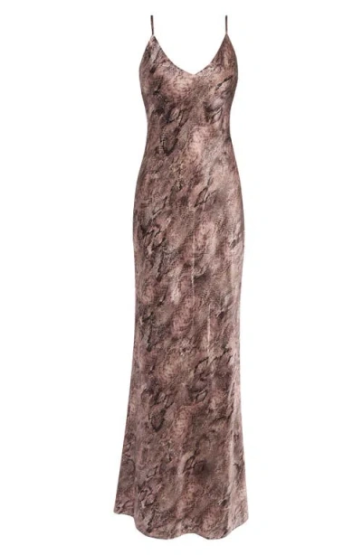 L'agence Serita Snakeskin Print Bias Cut Silk Gown In Brown
