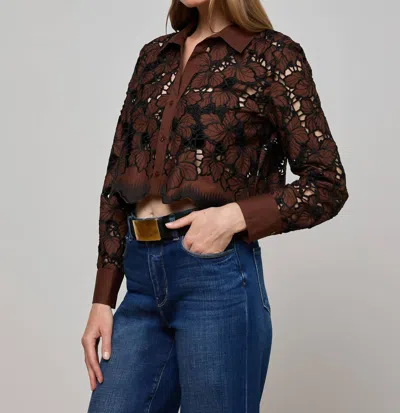 L'agence Seychelle Cropped Eyelet Blouse In Hot Fudge/black In Brown