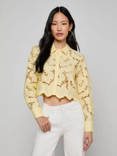 L'agence Seychelle Cropped Eyelet Blouse In Yellow