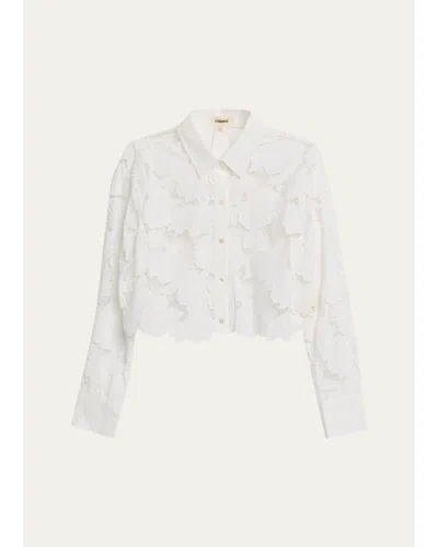 L'agence Seychelle Eyelet Embroidered Cropped Shirt In White