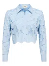 L'agence Seychelle Floral Eyelet-embroidered Cropped Shirt In Blue