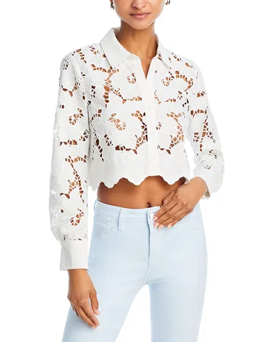 L'agence Seychelle Floral Eyelet-embroidered Cropped Shirt In White