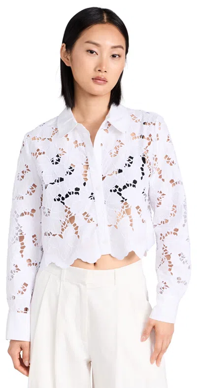 L'agence Seychelle Floral Eyelet-embroidered Cropped Shirt In White
