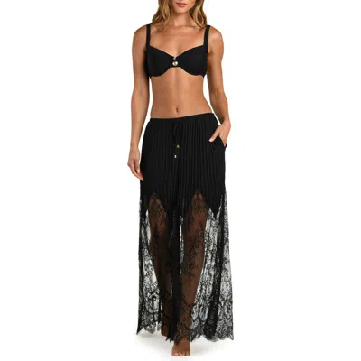 L'agence Sharon Lace Trim Cover-up Wide Leg Pants In Black