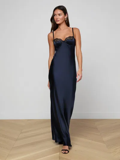L'agence Shayla Silk Lace Gown In Blue