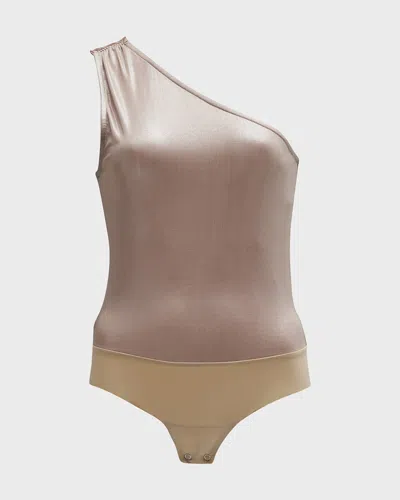 L'agence Sheridan Metallic One-shoulder Bodysuit In Brown