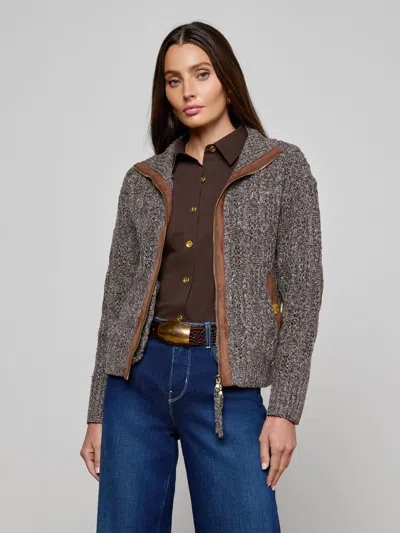 L'agence Shiloh Cable Knit Cardigan In Gray