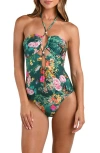 L'agence Shiva Charonda Butterfly Keyhole Bandeau One Piece Swimsuit In Green