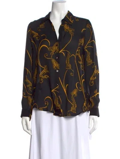 Pre-owned L'agence Silk Animal Print Blouse In Black