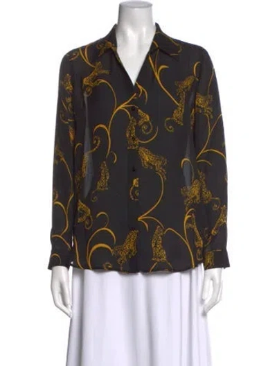 Pre-owned L'agence Silk Animal Print Blouse In Black