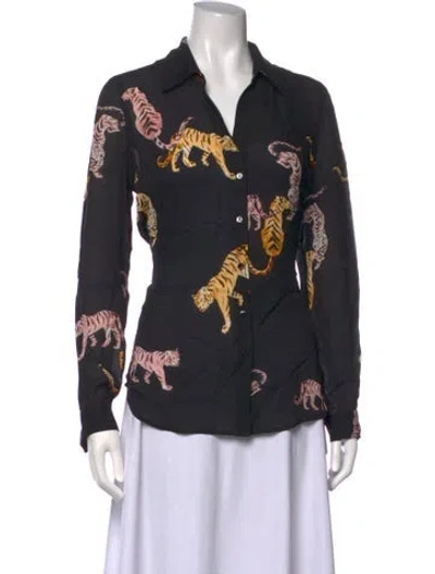 Pre-owned L'agence Silk Animal Print Blouse In Black