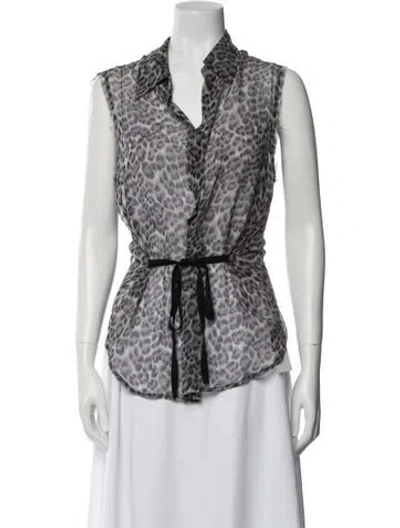 Pre-owned L'agence Silk Animal Print Blouse In Blue