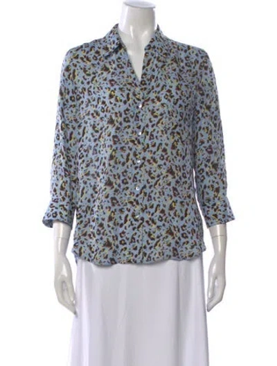 Pre-owned L'agence Silk Animal Print Blouse In Blue