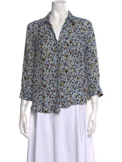 Pre-owned L'agence Silk Animal Print Blouse In Blue