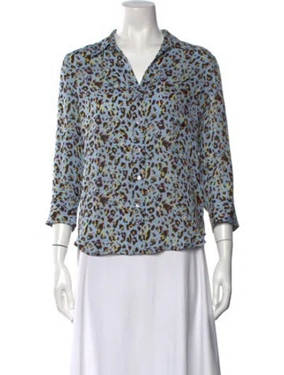 Pre-owned L'agence Silk Animal Print Blouse In Blue
